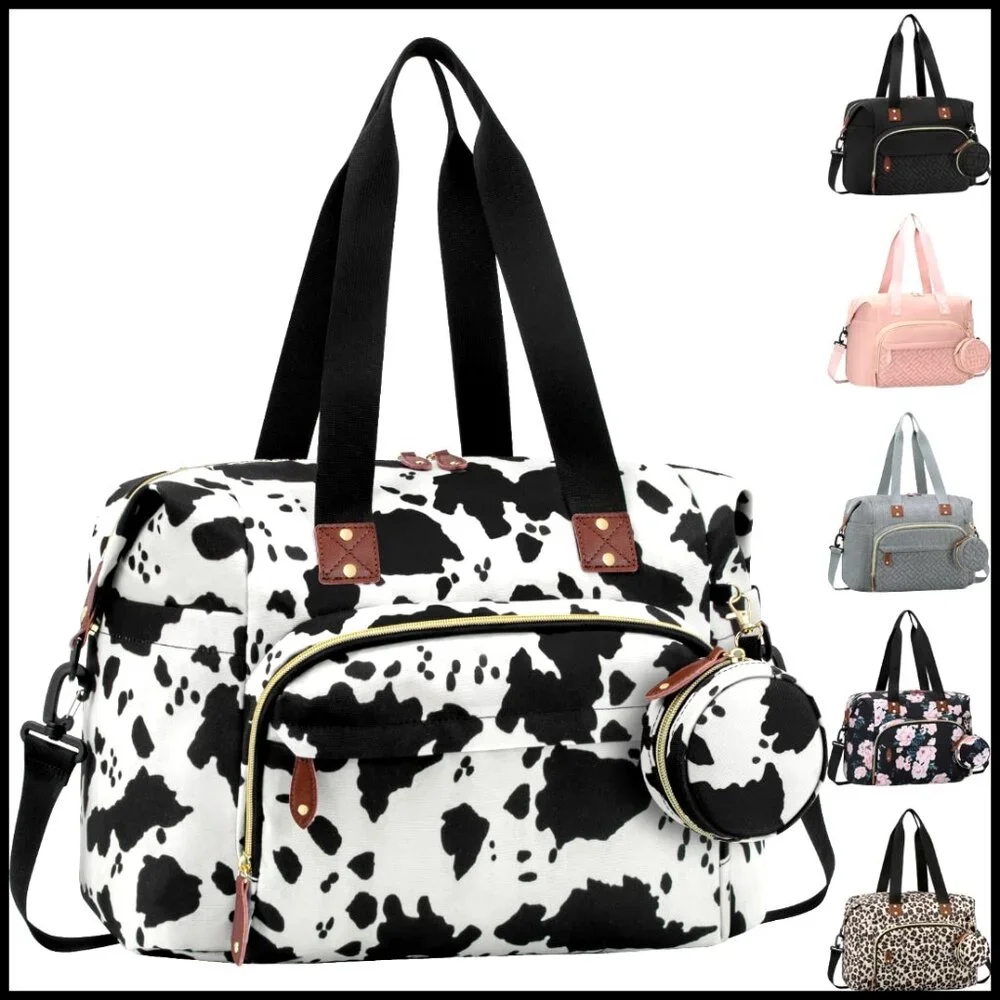 Medium Diaper Tote Bag with 10 Pockets, Insulated Bottle Holders, Luggage Sleeve